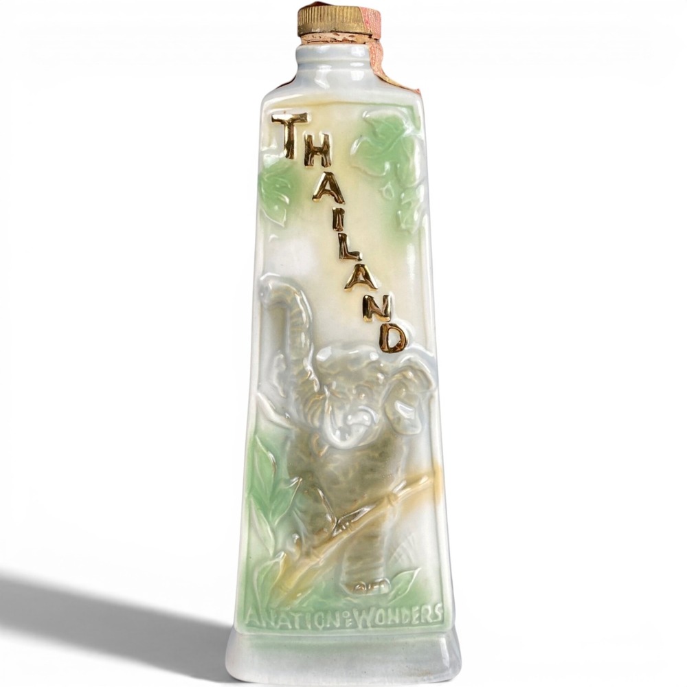 Vintage Thailand Elephant Ceramic Decanter Bottle Map A Nation of Wonders 12in